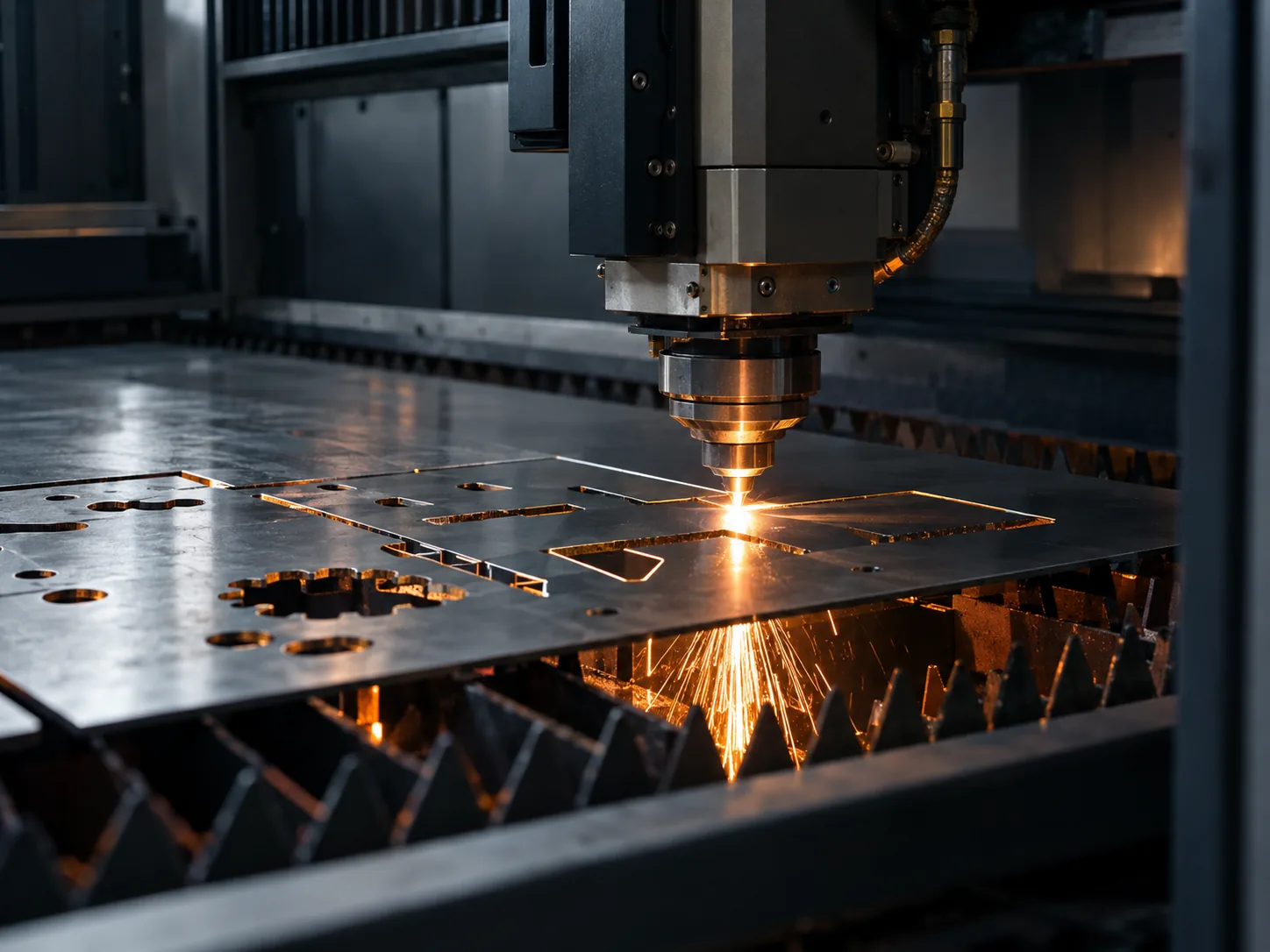 Fibre laser cutting a steel sheet