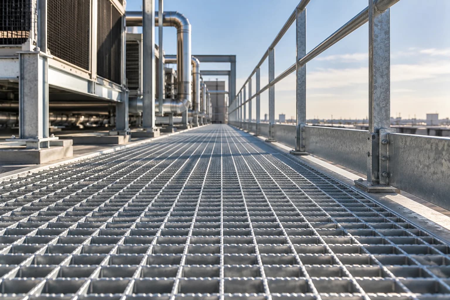 Galvanised steel bar grating walkway