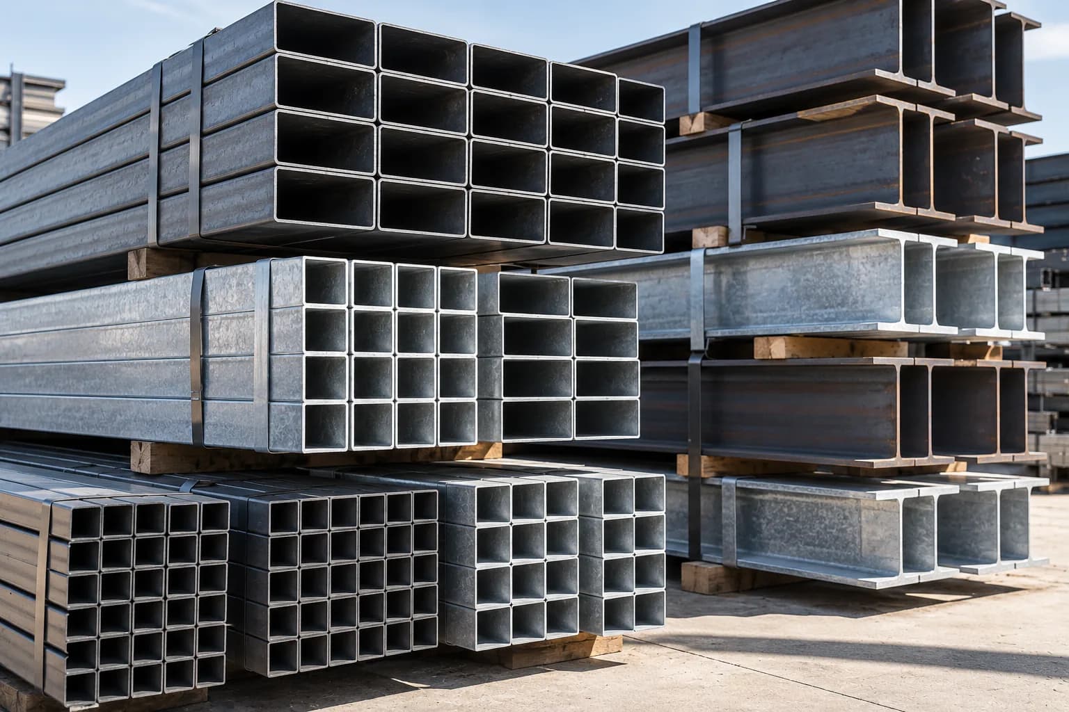 Stacks of hollow sections and steel beams